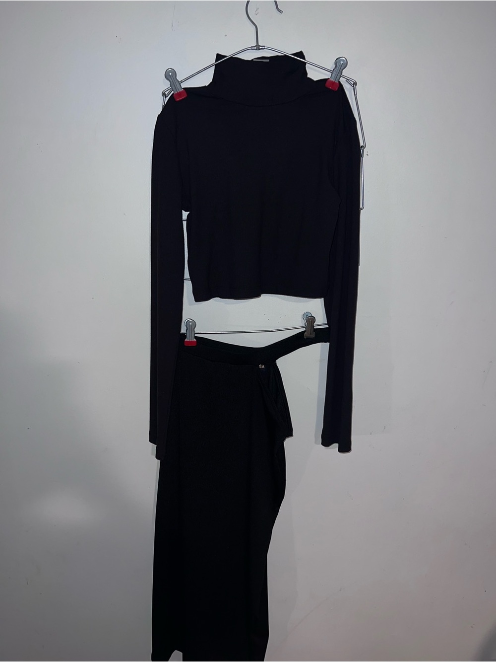 Black Turtleneck Crop Top and Off-Hip Skirt Set - Women's Skirt
